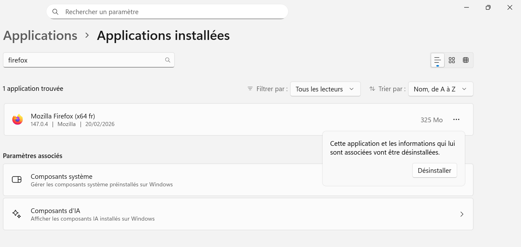 process desinstallation Firefox